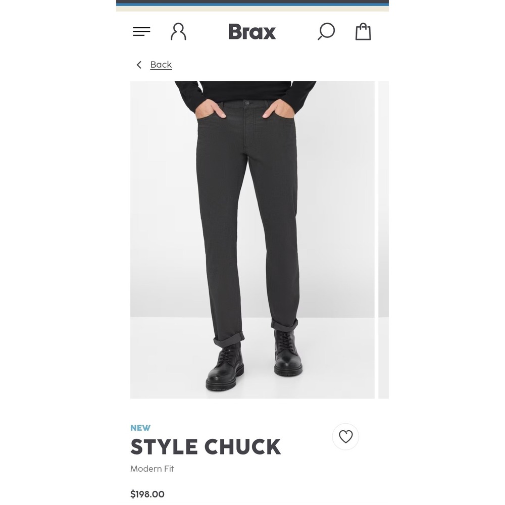 Brax Style Chuck Modern Fit Pants Mens 35/34 Charcoal Grey 5-Pocket Trousers